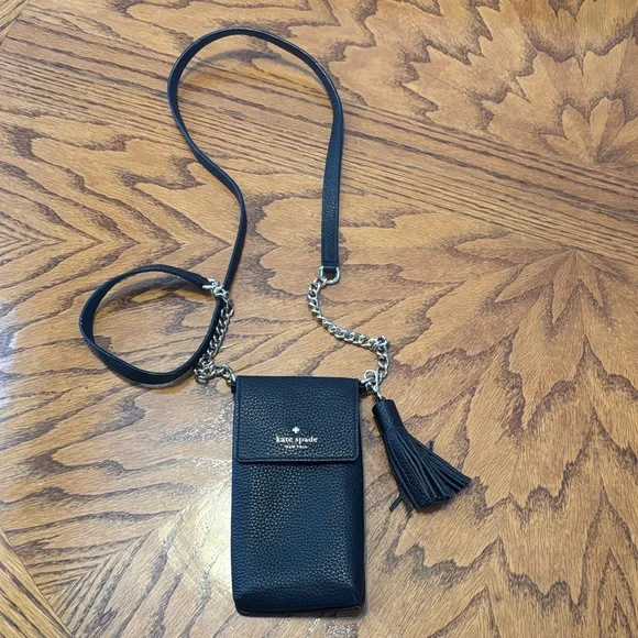 Kate Spade Black Leather Phone Crossbody - Picture 1 of 9